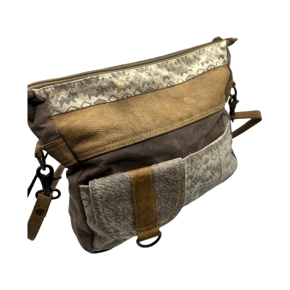 Myra HAIRON FLAP POCKET LEATHER TRIBE STRIP SHOULDER BAG